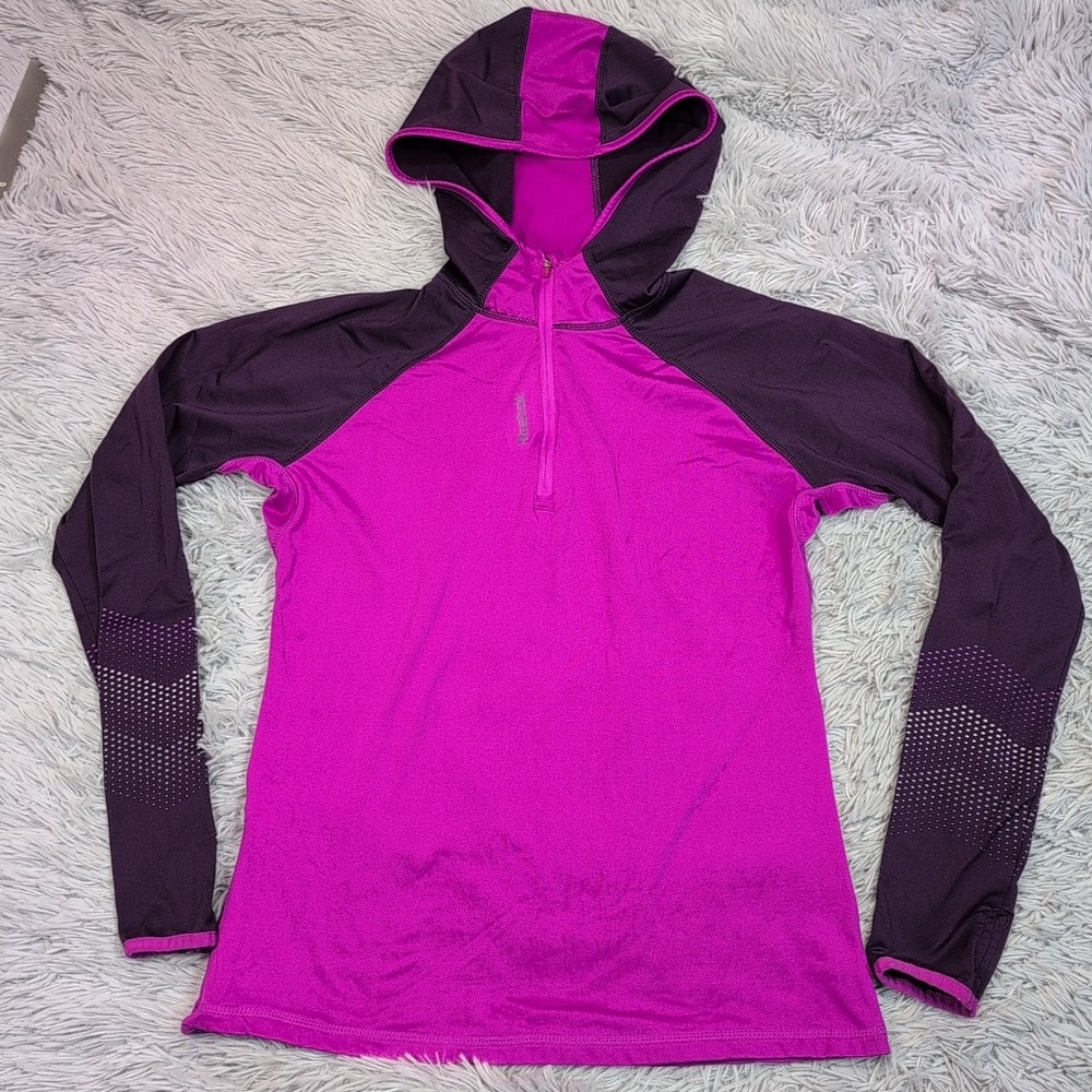 Reebok Sweatshirt Womens M Purple Hoodie Running Athletic Half Zip Comfort